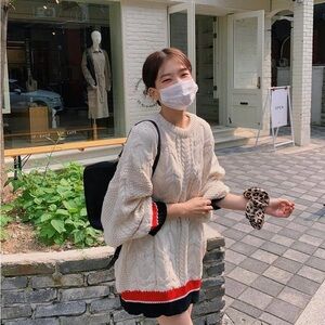 Cozy Knit Sweater with Red and Black Accents